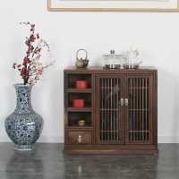 禅意茶水柜实木泡茶烧水柜北美黑胡桃家具茶边柜矮柜茶水台