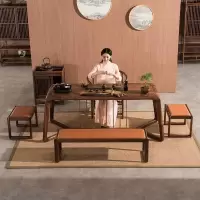 全实木茶桌椅组合北美黑胡桃木 木蜡油功夫茶台民宿禅意茶室家具