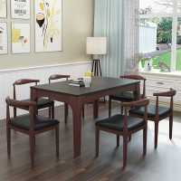 火烧石餐桌简约现代长方形大理石餐桌小户6人实木餐桌椅组合