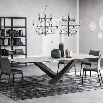餐桌椅组合现代简约小户型铁艺长方形吃饭桌子家用大理石餐桌