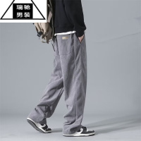 希杰狮王雪尼尔裤子男款春季运动裤大码宽松垂感美式弹力休闲束脚卫裤潮牌