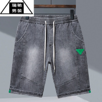 希杰狮王夏季弹力松紧腰男士牛仔短裤宽松高弹舒适中腰牛仔中裤