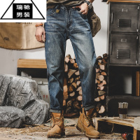 希杰狮王美式经典复古夏季牛仔裤男宽松直筒潮牌裤子男薄款石磨水洗休闲裤
