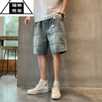 希杰狮王牛仔短裤男夏季薄款2023新款潮牌宽松休闲工装五分裤日系大码中裤