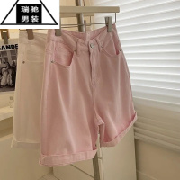 希杰狮王特大码300斤阔腿卷边牛仔短裤男女装夏季潮牌宽松休闲五分中裤子2