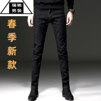希杰狮王香港黑色牛仔裤男2023新款春季潮牌修身小脚高端夏季薄款弹力长裤