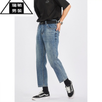 希杰狮王自制 复古直筒男士夏季宽松牛仔裤子ins潮流垂感九分休闲裤