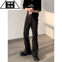 希杰狮王/韩版显腿长直筒微喇叭裤男小众设计复古垂感牛仔裤高级感