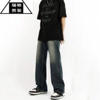 希杰狮王高街复古牛仔裤男潮牌I宽松直筒oversize休闲拖地阔腿工装裤子