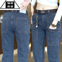 希杰狮王修身牛仔裤男士潮牌百搭直筒裤时尚潮流六兜休闲裤子男款夏季薄款