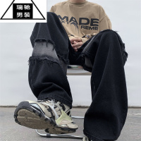 希杰狮王欧美高街vibe裤子男春夏黑色高级感痞帅牛仔裤伐木工装直筒鸳鸯裤
