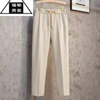 希杰狮王春夏薄款锥形垂感直筒西裤男简约纯色潮流抽绳修身免烫九分休闲裤