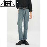 希杰狮王自制 高端复古牛仔裤男宽松水洗潮流做旧直筒九分休闲裤子