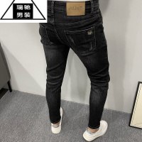 希杰狮王时尚流行刺绣水洗黑修身小脚牛仔长裤魔法密林轴承形式街头潮男