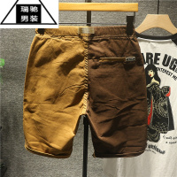 希杰狮王犀铁潮男拼色潮牌牛仔五分弹力短裤腰带轻奢日系复古休闲中裤