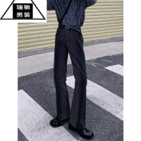 希杰狮王/巨显腿长 韩版直筒垂感微喇叭裤男渐变撞色复古牛仔裤潮流