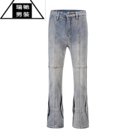 希杰狮王欧美高街直筒美式牛仔裤男潮牌vibe复古街头水洗蓝裤子女