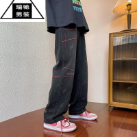希杰狮王特大码300斤美式复古牛仔裤男女装ins潮牌夏季宽松高街直筒阔腿裤