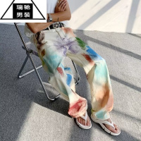 希杰狮王夏季新款小众玩味手绘刷漆涂鸦牛仔裤男女设计感阔腿直筒微喇长裤