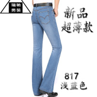 希杰狮王夏季超薄款新品修身男士牛仔微喇叭裤休闲小喇叭裤复古弹力牛仔裤