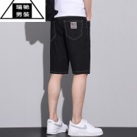 希杰狮王夏季薄款牛仔短裤男士宽松直筒五分裤子2023新款潮牌黑色休闲中裤