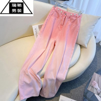 希杰狮王特大码300斤渐变牛仔裤男女装夏季设计感直筒宽松休闲阔腿长裤子2