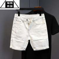 希杰狮王夏季新款明线设计水洗白色牛仔短裤男潮牌街头百搭五分裤休闲中裤