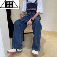 希杰狮王美式复古牛仔背带裤男设计感小众日系休闲宽松情侣直筒工装连体裤