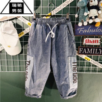 希杰狮王港风ins潮牌复古牛仔短裤男夏季七分裤韩版潮流直筒宽松运动中裤