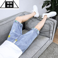希杰狮王夏季五分牛仔裤男士韩版修身小脚裤潮牌男款短裤薄款夏天男生中裤