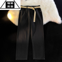 希杰狮王春秋直筒牛仔裤男腰带宽松潮牌休闲日系复古青少年港风百搭长裤子