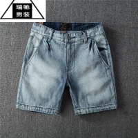 希杰狮王美式复古水洗怀旧三分四分男士牛仔短裤男超短裤3分4分裤夏季潮牌