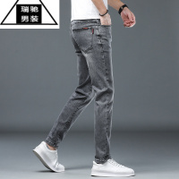 希杰狮王香港夏季薄款烟灰色牛仔裤男修身高端弹力潮流小脚裤子男士长裤潮