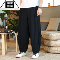 希杰狮王中国风春夏薄款亚麻长裤子男加肥加大码阔腿灯笼裤棉麻休闲哈伦裤