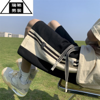 希杰狮王美式条纹运动短裤男款夏季卫裤oversize五六分休闲半截篮球裤