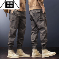 希杰狮王美式工装裤男士春季潮牌配马丁靴宽松束脚哈伦九分春秋休闲长裤子