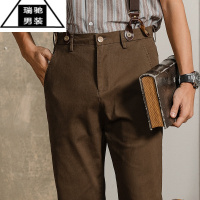 希杰狮王复古背带裤男vintage古着宽松休闲英伦风咖色吊带美式九分裤子