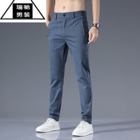 希杰狮王休闲裤男夏季薄款2023新款修身小脚冰丝口袋拉链直筒夏天牛仔长裤