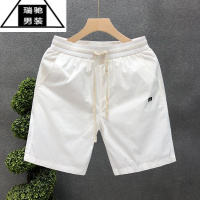 希杰狮王简约刺绣白色短裤男款夏季外穿薄款沙滩裤男士宽松居家休闲大裤衩