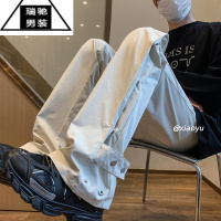 希杰狮王排扣冲锋裤男款夏季薄款美式vibe机能微喇裤子潮牌修身直筒休闲裤