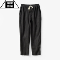 希杰狮王男士亚麻休闲裤 高腰直筒九分裤透气干爽裤子 山东网店春秋款男装