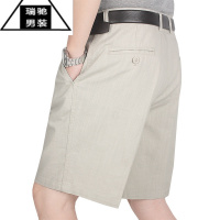 希杰狮王棉麻短裤宽松中老年大码西装短裤男士爸爸高腰中年休闲夏季五分裤