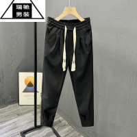 希杰狮王轻熟风夏季新款男士拉链开叉裤脚简潮休闲裤修身春秋小脚九分裤子