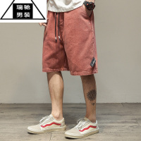 希杰狮王休闲牛仔短裤男夏季新款宽松五分裤运动直筒中裤纯色沙滩裤子