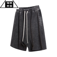 希杰狮王高街潮牌纯色散边拉链短裤男潮流宽松直筒运动休闲裤五分裤夏