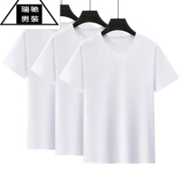 希杰狮王3件]莫代尔冰丝短袖t恤男2022夏季纯白色大码打底衫半袖体恤潮