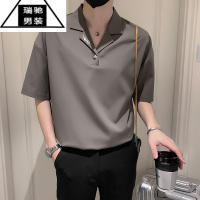 希杰狮王痞帅男士短袖t恤夏季冰丝七分袖衬衫男装新款衣服高级感V领polo衫