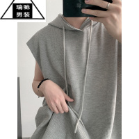 希杰狮王克莱因蓝华夫格无袖连帽卫衣男oversize美式篮球运动背心短袖t恤