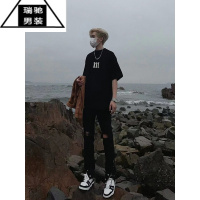 希杰狮王美式嘻哈立体字母短袖T恤男女情侣国潮设计感小圆领宽松ins