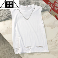 希杰狮王破洞背心男士项链无袖t恤外穿夏季ins潮牌个性高街宽松坎肩潮